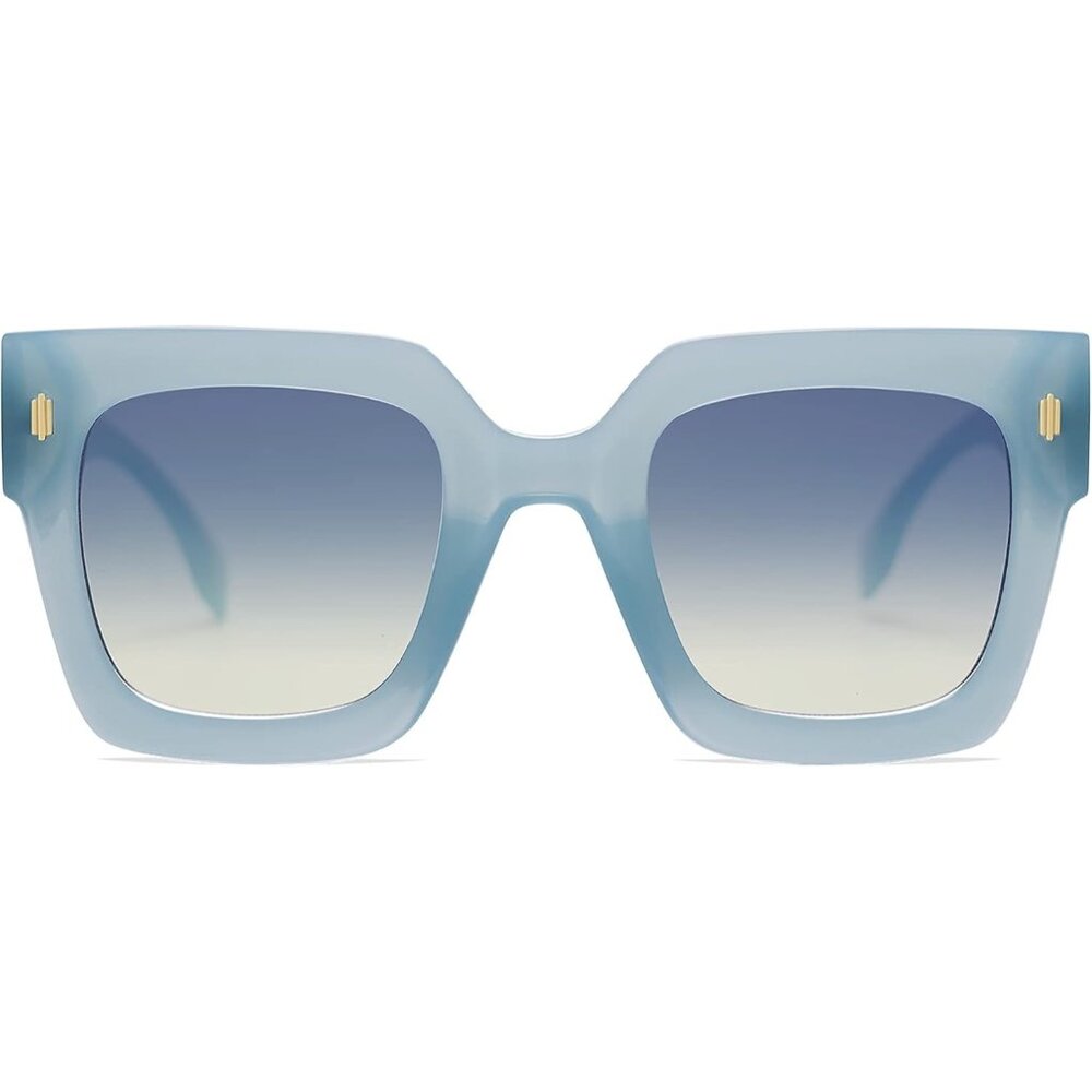 Women's Light Blue Luxury Large Vintage Square Eyes Protecting Sunglasses